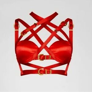 Versace Red Strappy Bra with Gold Accents